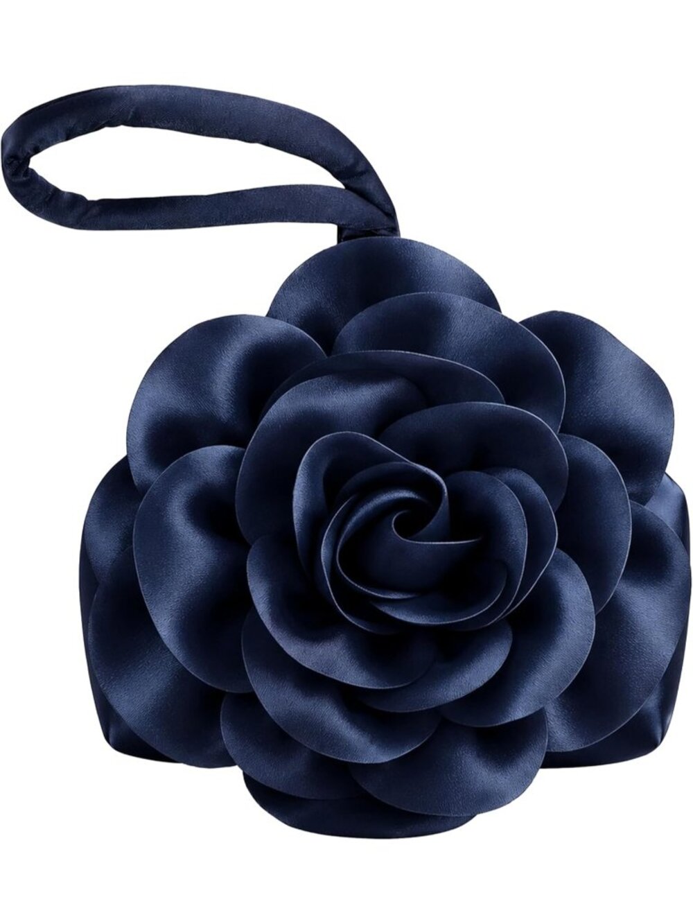 Women's Navy Flower Satin Style Evening Bags Triangle Zipper Clutch Purses